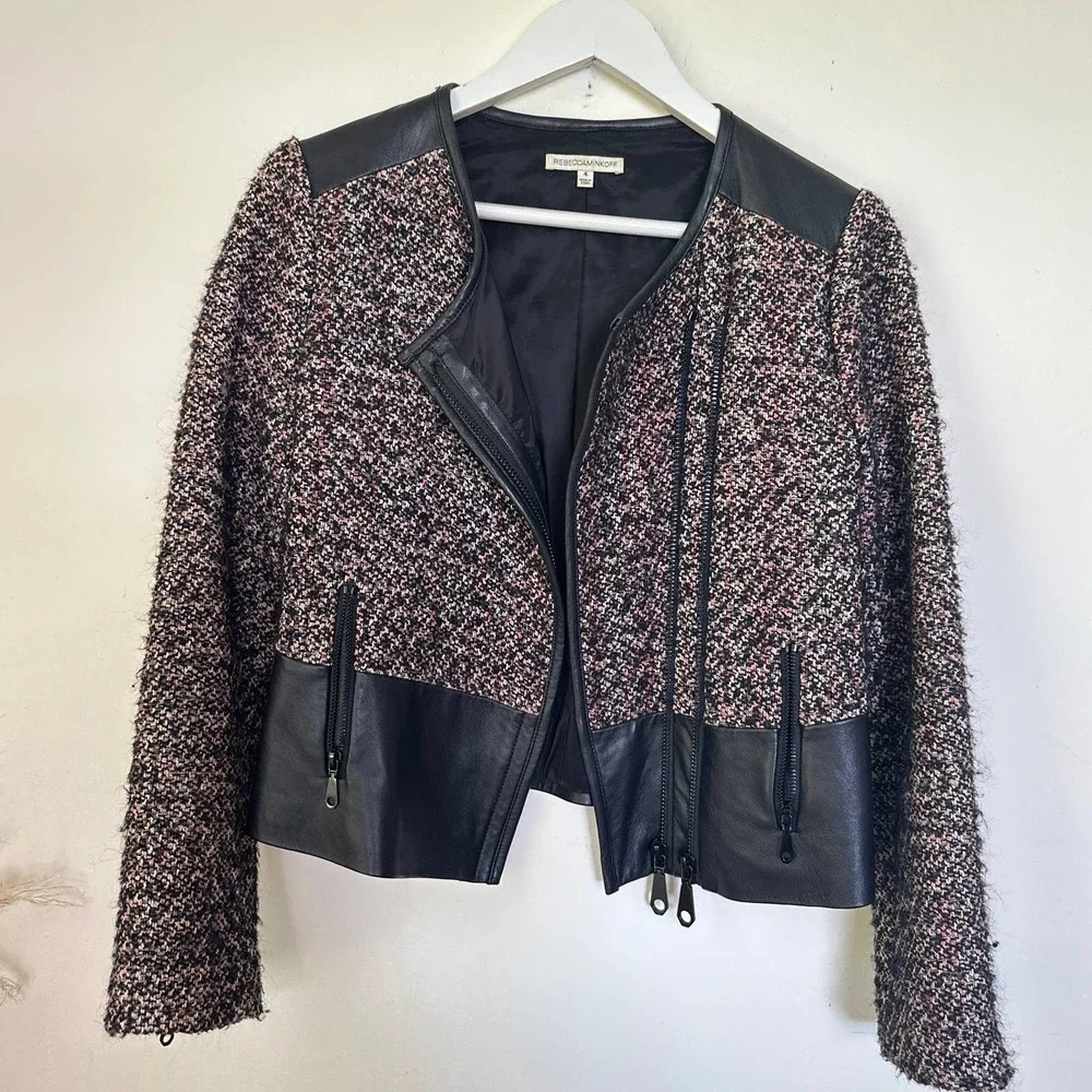 Rebecca Minkoff Ansel Tweed Leather Moto Jacket Size 4